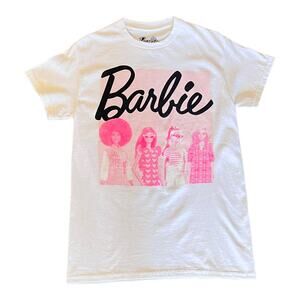 Barbie T SHIRT Iconic Posing Womens SM 100% Cotton White Tee Poster Style Mattel